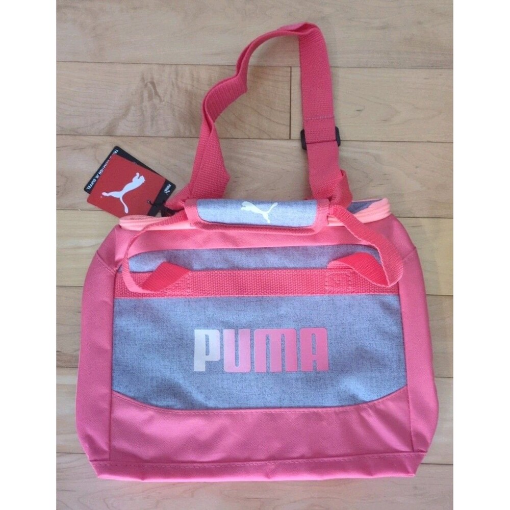 Puma Pink Gray Duffel Bag Small Gym Travel Tote Sports Bag Women Kids